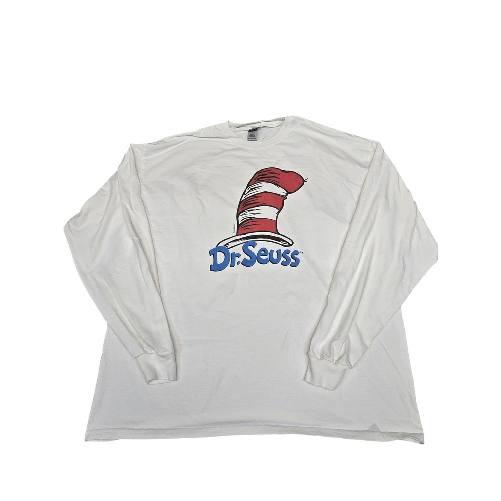Dr. Seuss Shirt Mens Extra Large White Cat in the Hat Long Sleeve Graphic Tee